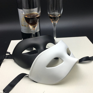 万圣节化妆舞会黑色男士 帅气古风面罩男 面具半脸成人派对白色个性