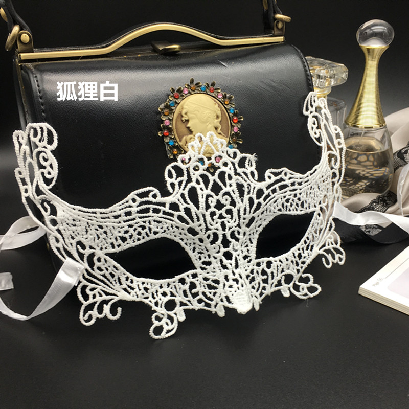 化妆舞会半脸面具女 万圣节cos白色面纱成人性感情趣女士派对眼罩