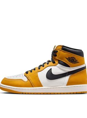 Air Jordan1皮革FD1437-701防滑耐磨高帮篮球鞋黄色GS河南LL仓