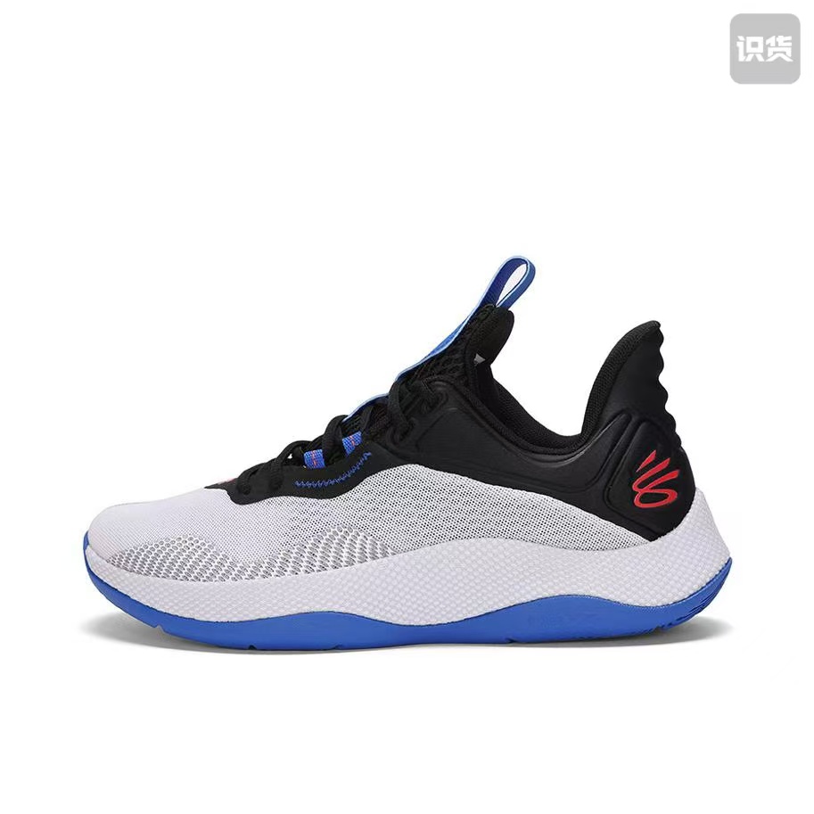 安德玛3025636-100舒适减震防滑耐磨低帮篮球鞋男黑白蓝河南LL仓