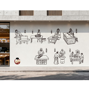 面馆手绘墙模板复古人物店铺餐厅外墙装饰画防晒喷漆模板彩绘涂鸦