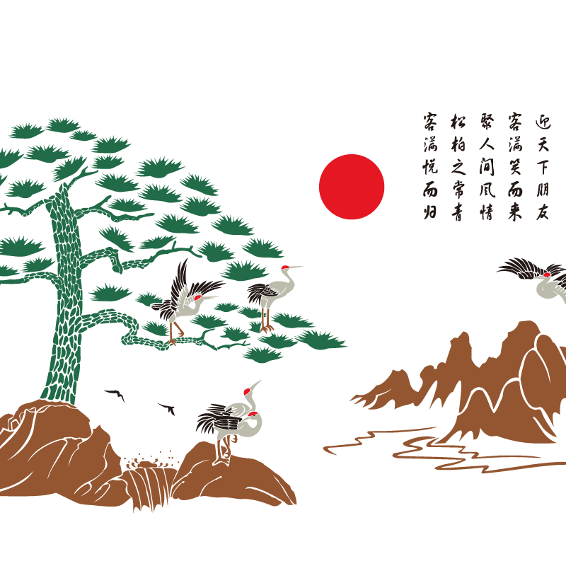 真石漆喷漆模板内外墙硅藻泥墙绘画模具中式涂鸦手绘墙院子迎客松