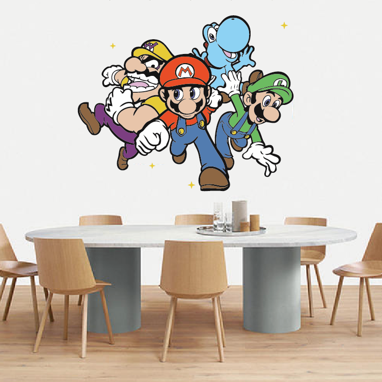 卡通背景超级玛丽手绘墙画模板儿童房墙纸可爱壁画马里奥墙面涂鸦