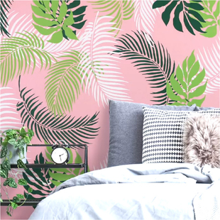 彩绘墙手绘模板热带叶子DIY涂鸦墙膜ins网红卧室客厅墙绘背景m605