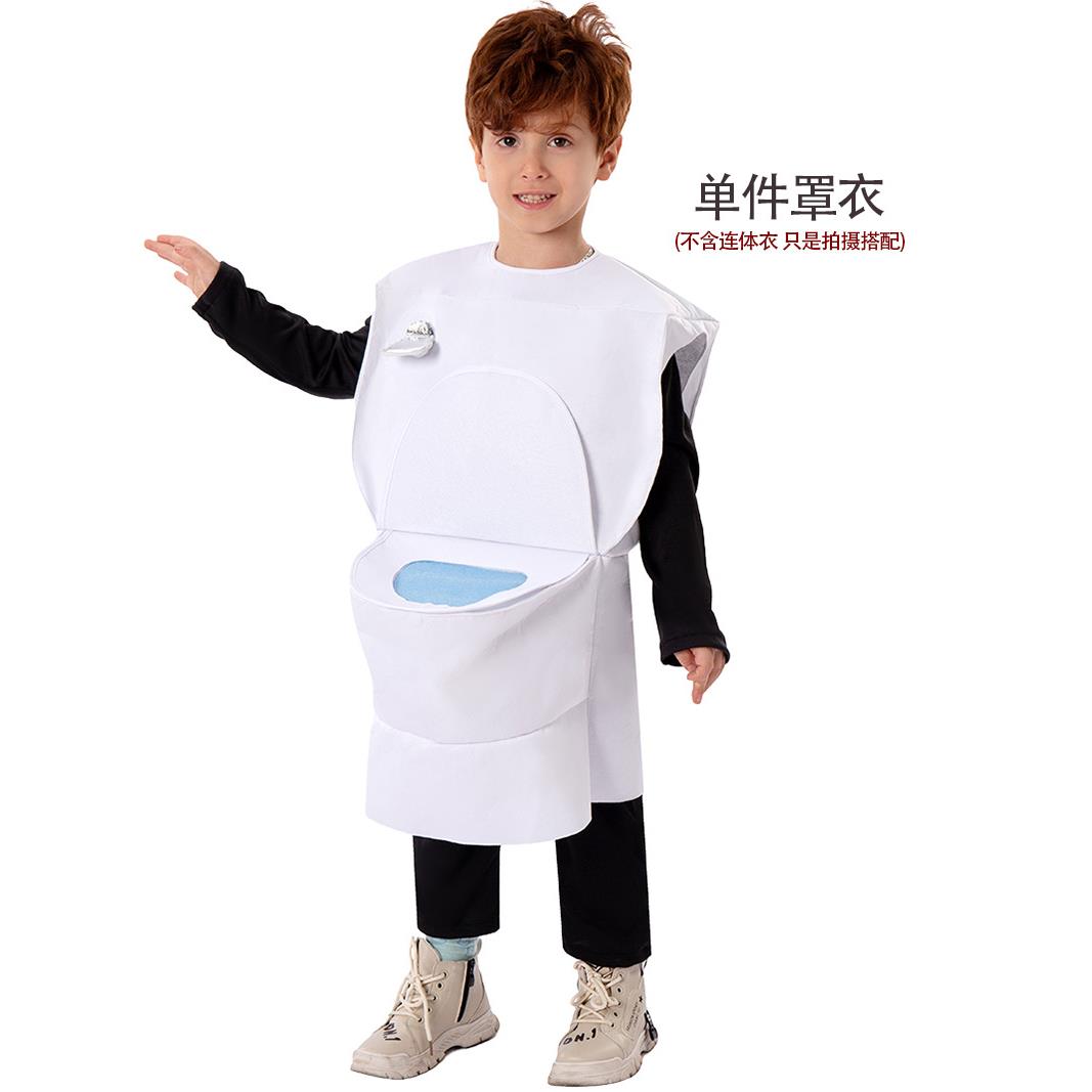 新款万圣节恐怖游戏立体电视人马桶人服装 连体紧身衣cos监控人