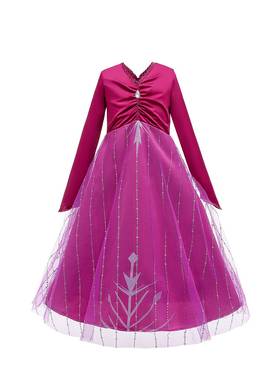 艾莎公主裙cos女孩连衣裙子Elsa蓝色女王裙子冰雪奇缘安娜紫色裙