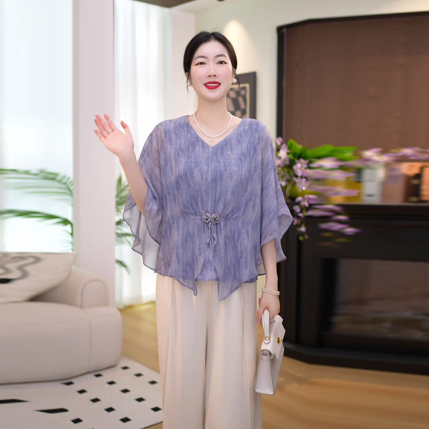 大码中年女装宽松显瘦T恤两件套
