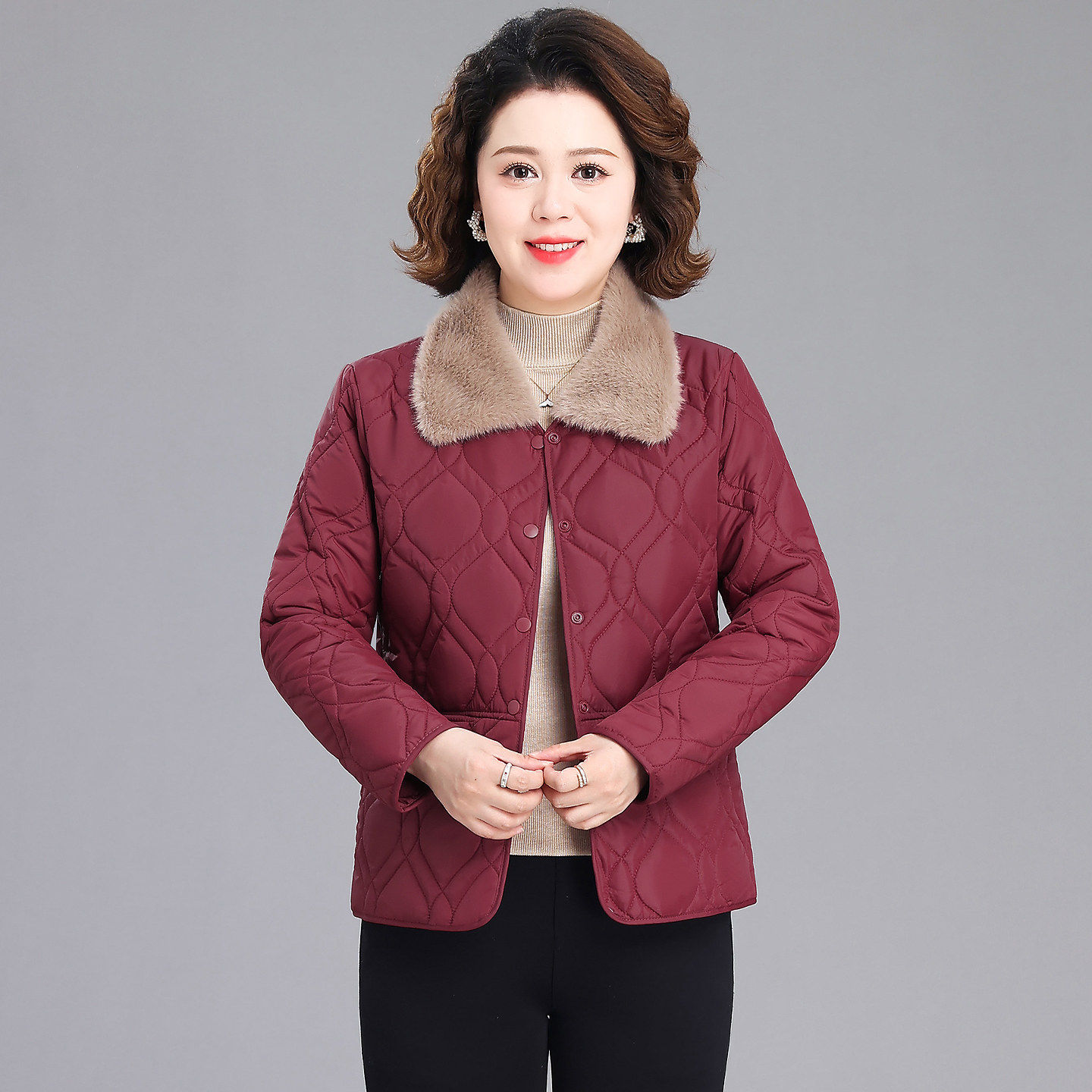 女短款轻薄中年妈妈装保暖外套