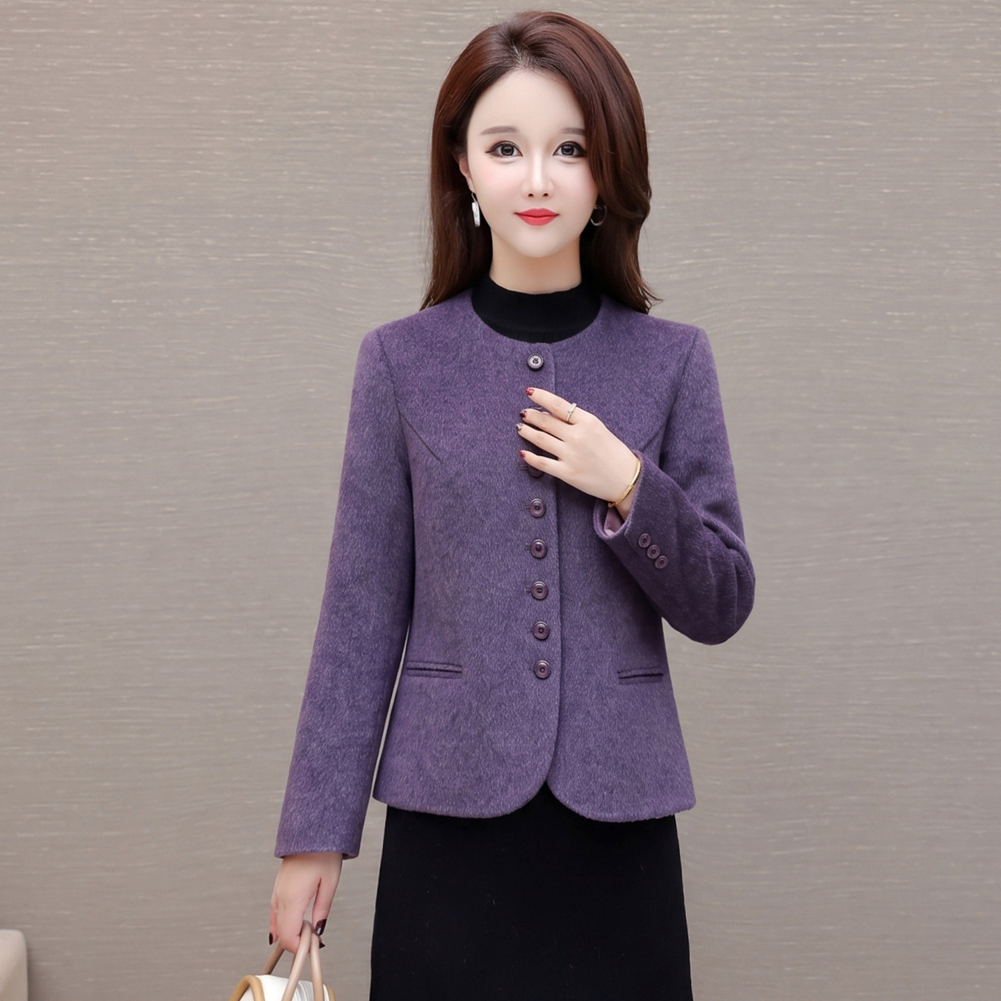 毛呢外套女修身百搭减龄妈妈装