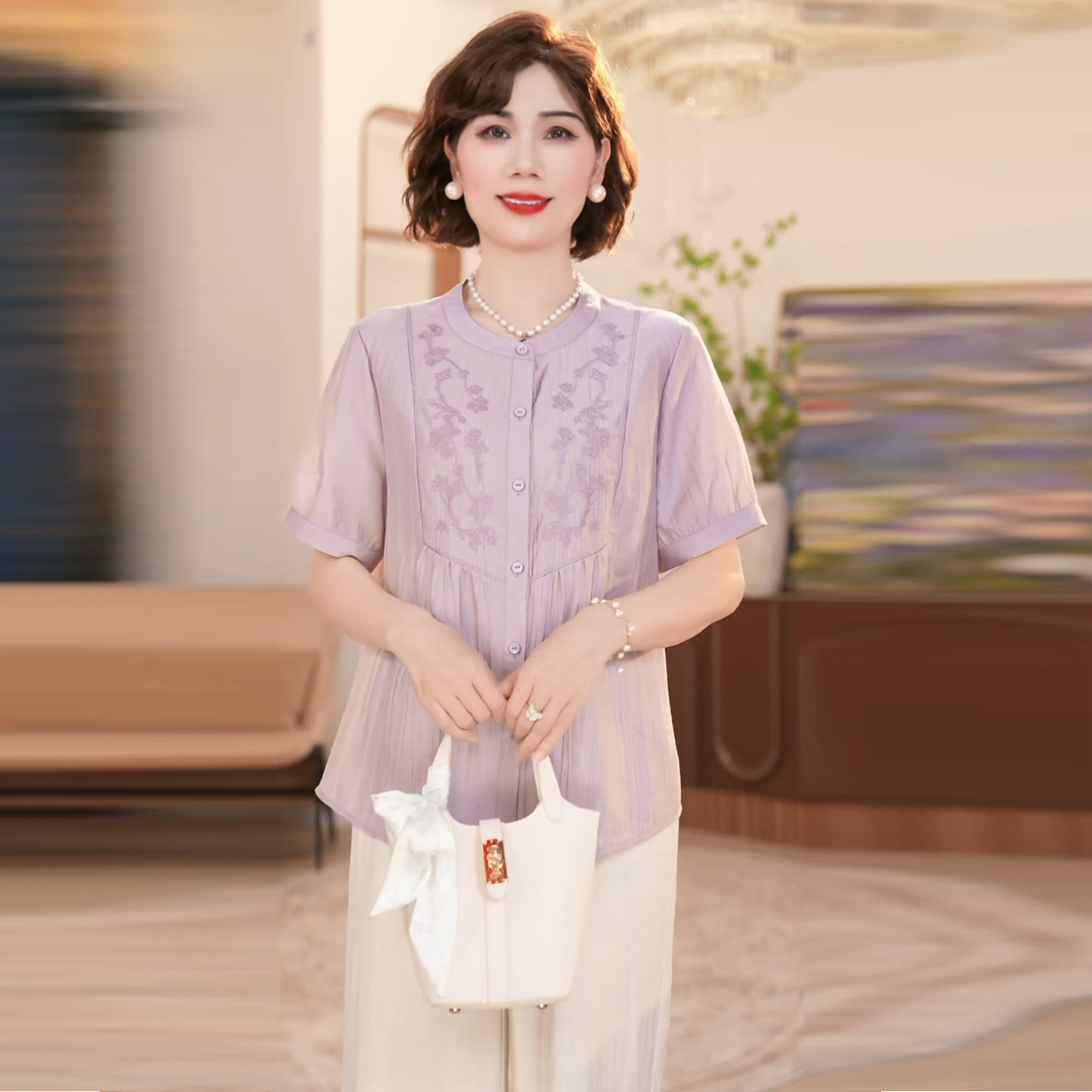 2026年新款妈妈装套装洋气春夏季时尚气质中年女装宽松新中式小衫