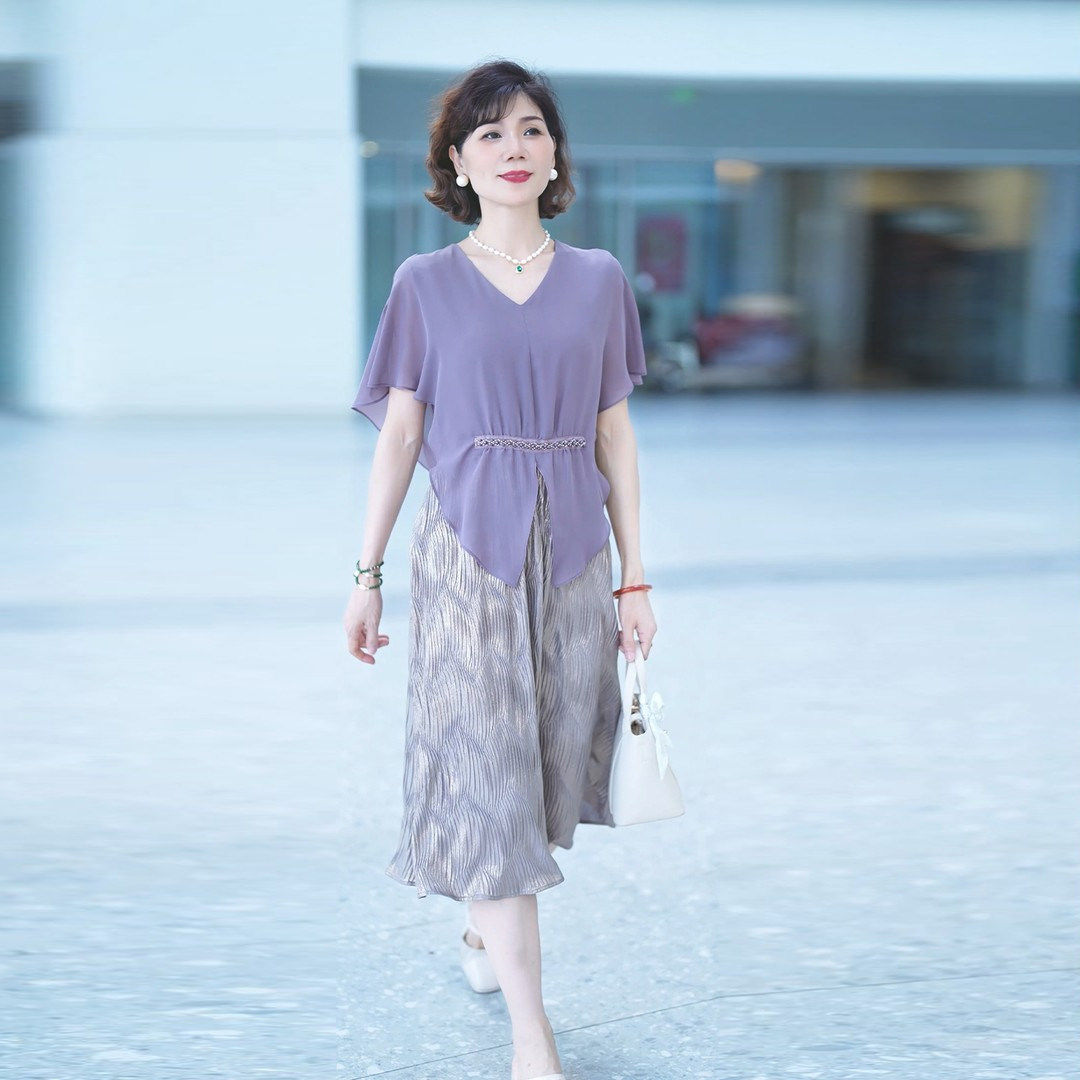 夏季新款洋气中老年女装两件套装