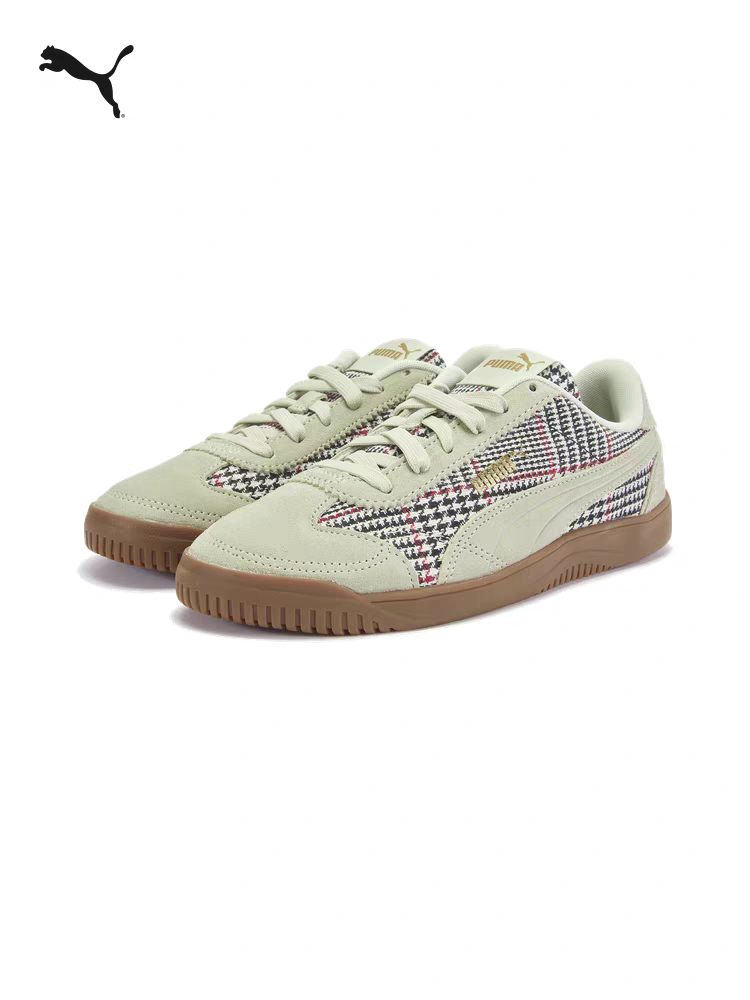 复古足球风薄底休闲鞋男女PUMA彪马格子花呢拼接板鞋 CLUB 405403