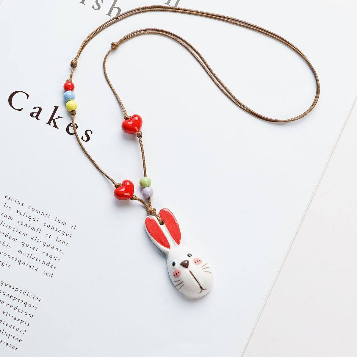 新中式陶瓷兔子项链女波西米亚民族风长款抽拉可调节毛衣链配饰,饰品/流行首饰/时尚饰品新,项链,淘宝优惠券,粉丝福利购,淘宝优惠卷