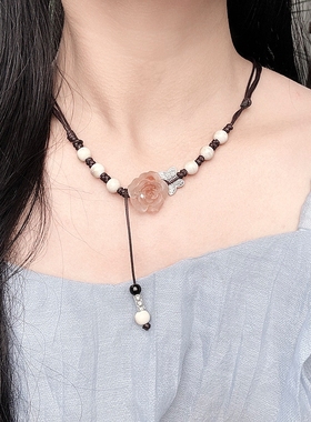 新中式民族风山茶花项饰女古风陶瓷项链颈链复古锁骨链饰品批发