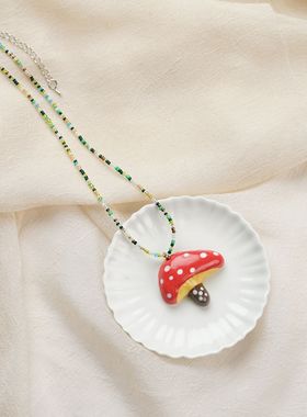 多巴胺甜美可爱少女风彩色小狗锁骨链项链彩色米珠串珠项链颈链