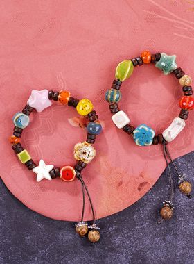 新款民族风星星小众设计高级感景德镇陶瓷手链女瓷珠串珠手串饰品