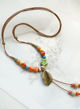 景德镇陶瓷项链新中式女生古风毛衣链礼物百搭小清新原创手工编织