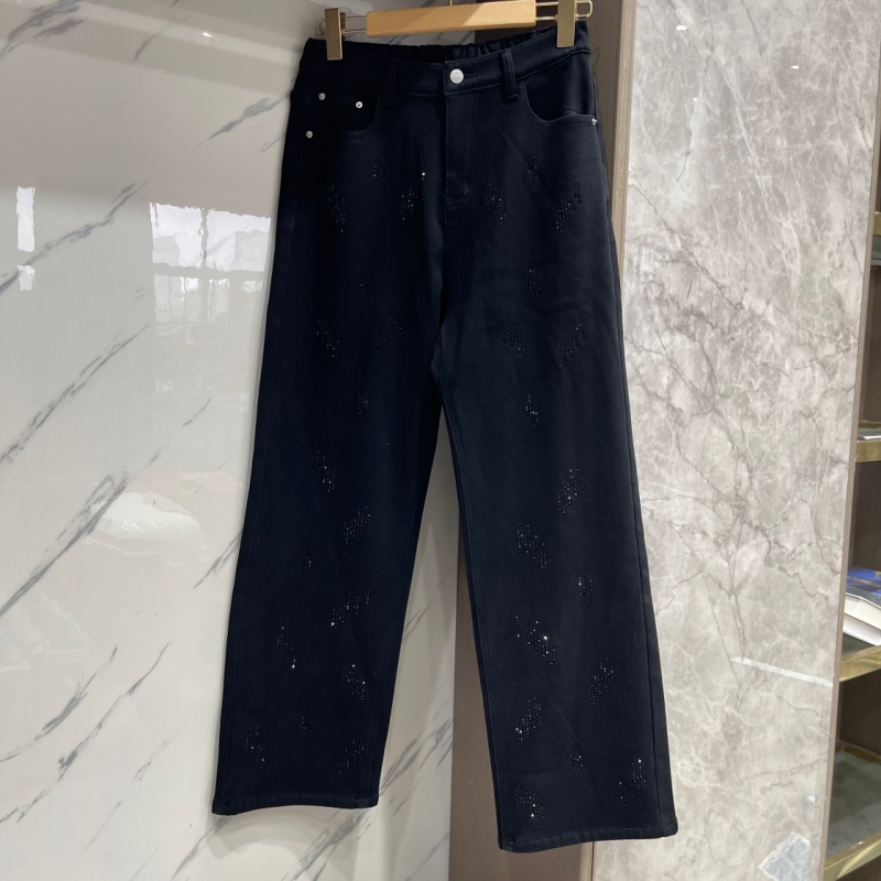 PWD33353【仅裤子】高腰显瘦烫钻加绒大码女装牛仔裤【裤长102】