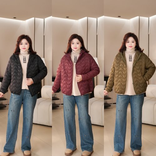 PWD33378【现货仅外套】秋冬休闲连帽桃心大码女装棉服【衣长69】