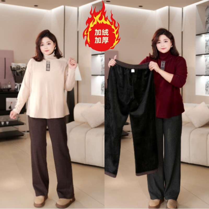 PWD33359【现货仅裤子】加绒加厚毛呢大码女装休闲裤【裤长102】