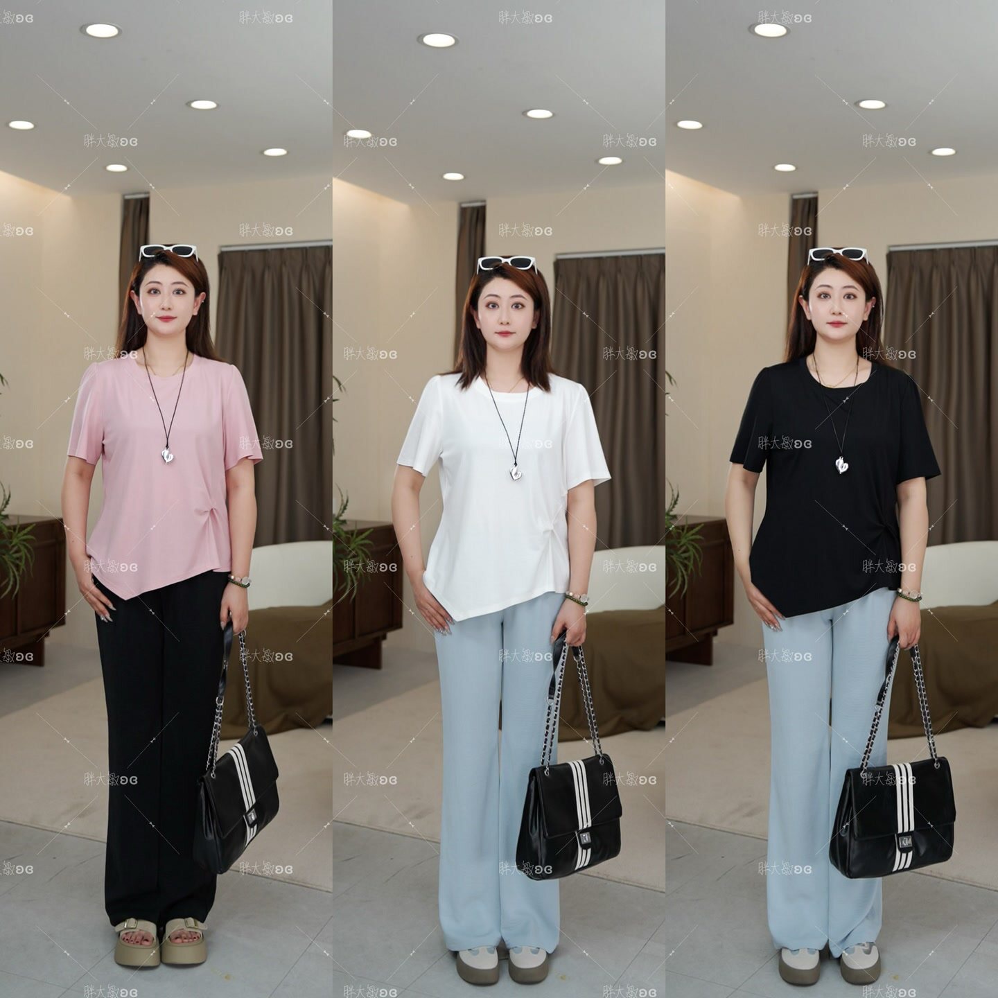 【上新上衣】PMM81994夏季新款圆领基础百搭收腰捏褶设计感纯色T