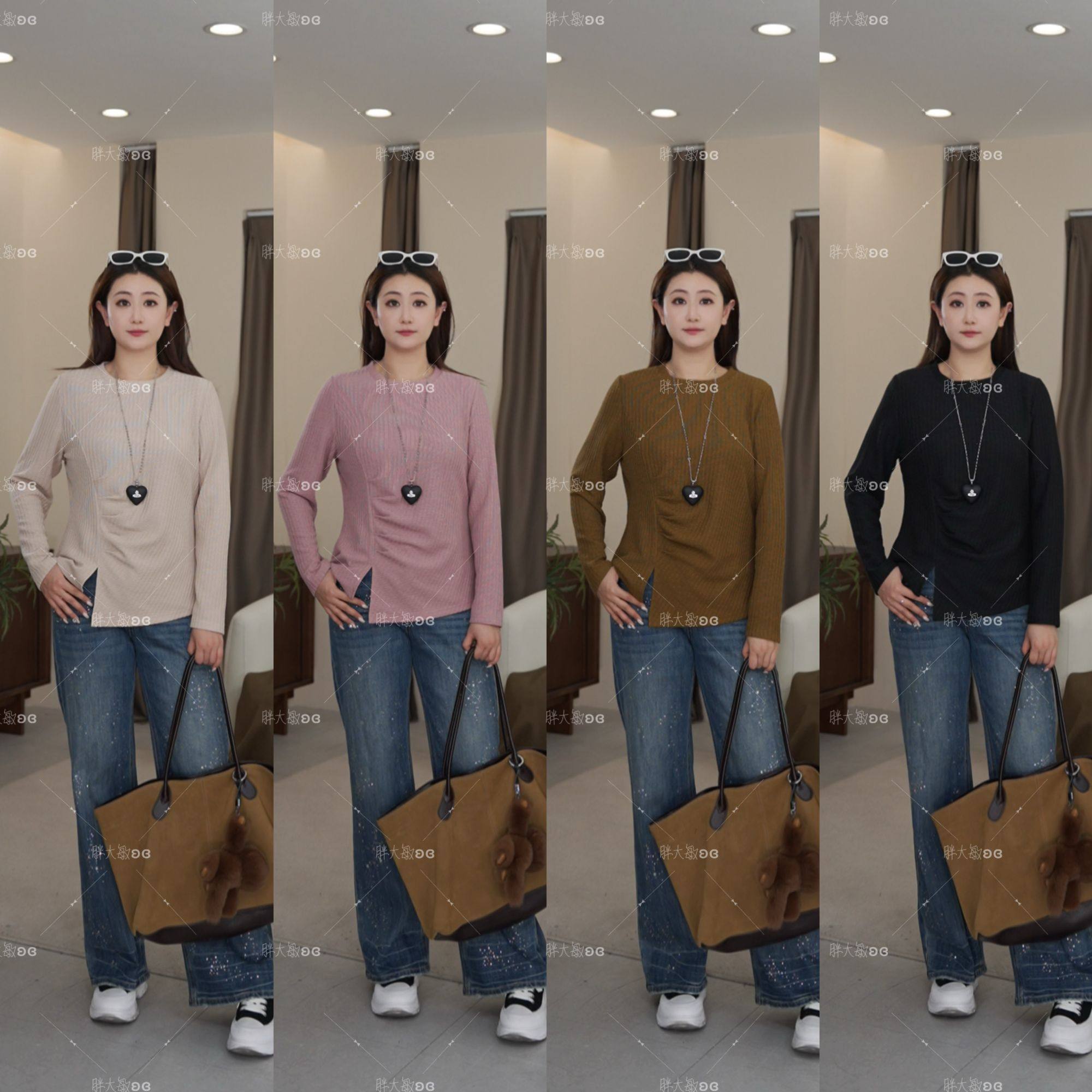 【上新】秋冬上衣PMM82245新款显瘦百搭不规则纯色褶皱大码女装上