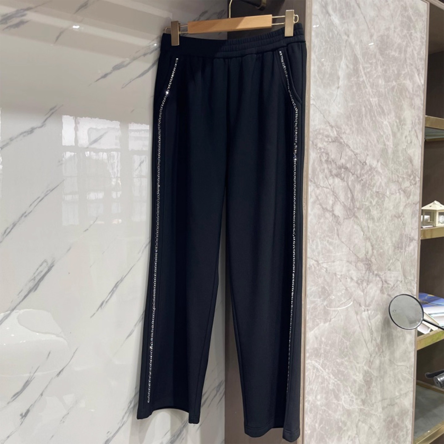 PWD33401【仅裤子】加绒加厚侧边烫钻大码女装休闲裤【裤长102】