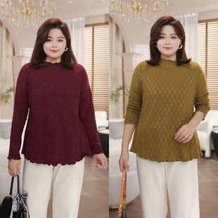 PWD33426【现货仅上衣】秋冬季圆领提花大码女装上衣【衣长68】