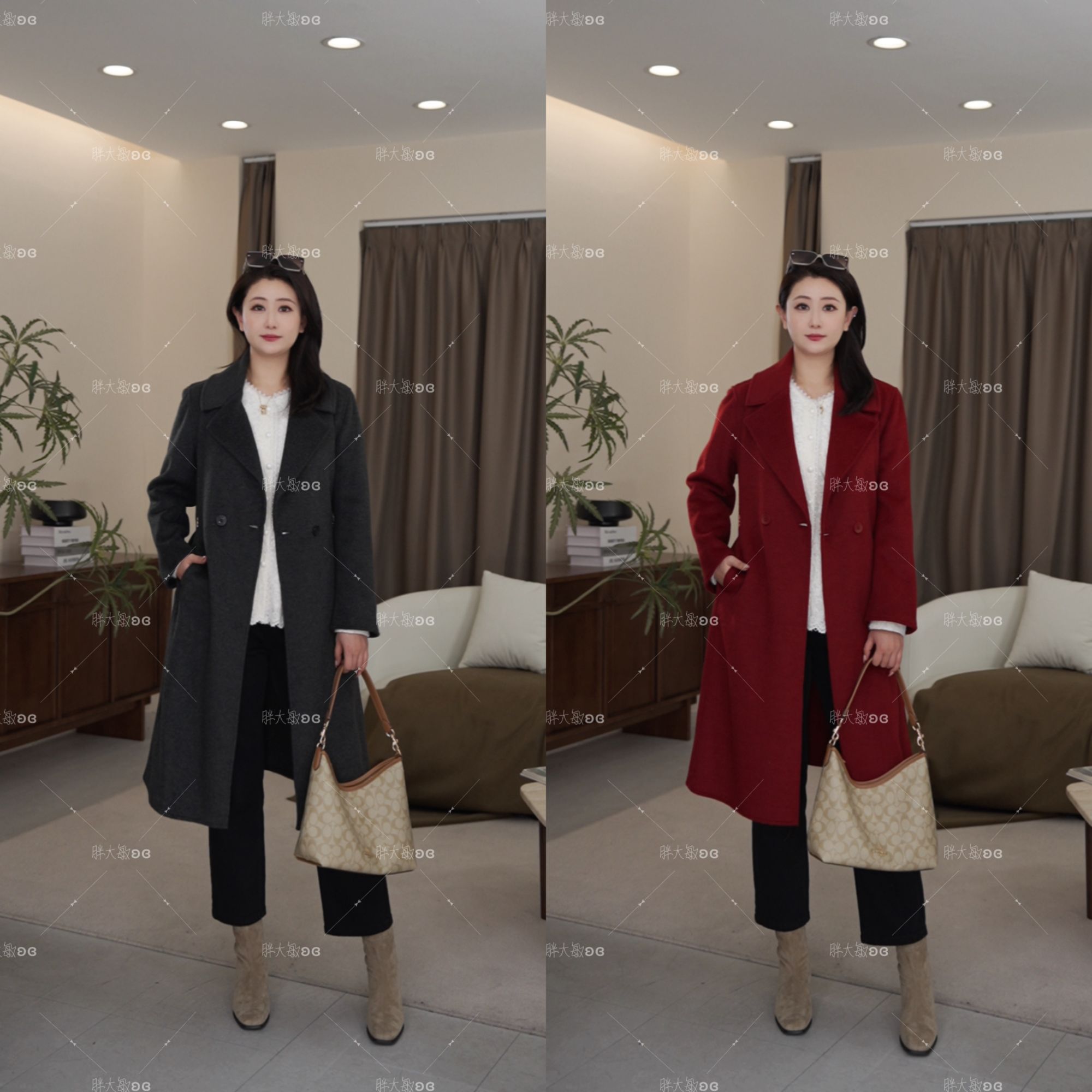 【上新外套】冬款大衣PMM82299新款气质休闲中长款毛呢外套大码女