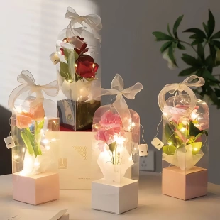 教师节透明手提鲜花花束包装盒单支只花盒积木花情人教师DIY包邮