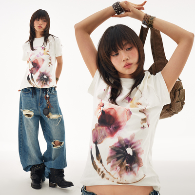 凉感冰皮植物花卉印花短袖