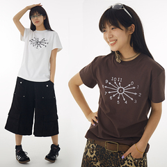 DBSC夏季美式复古正肩数字印花T恤男女凉感冰皮面料短袖T情侣同款