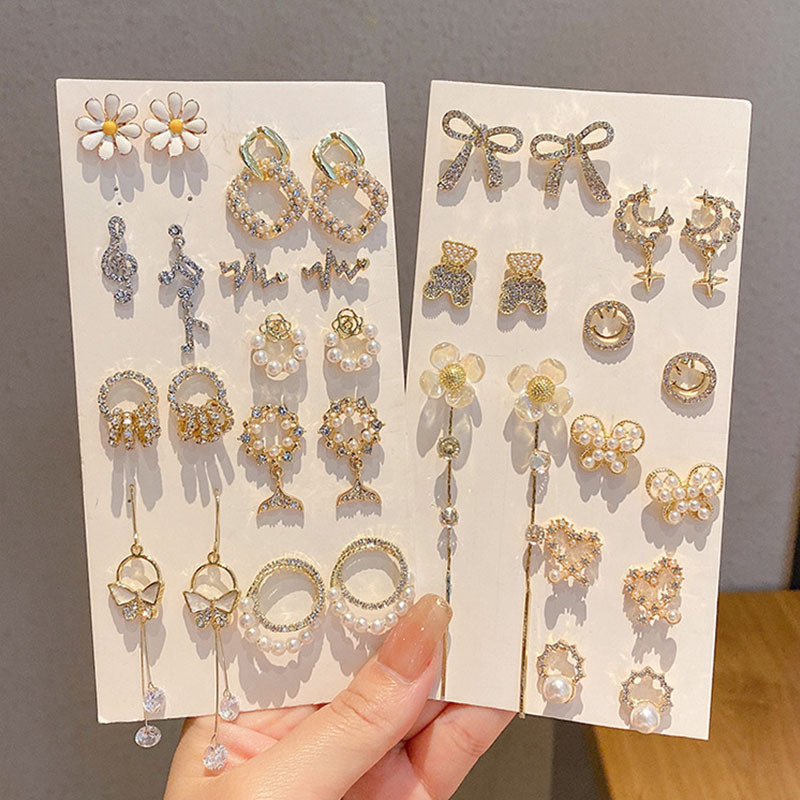 Hot sale gold plated hoop stud earrings set fashion paved zi
