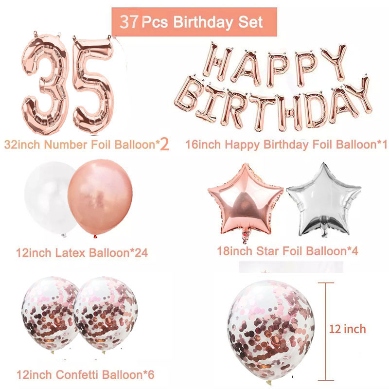 Rose Gold Number 35 Foil Latex Balloons 35th Happy Birthday
