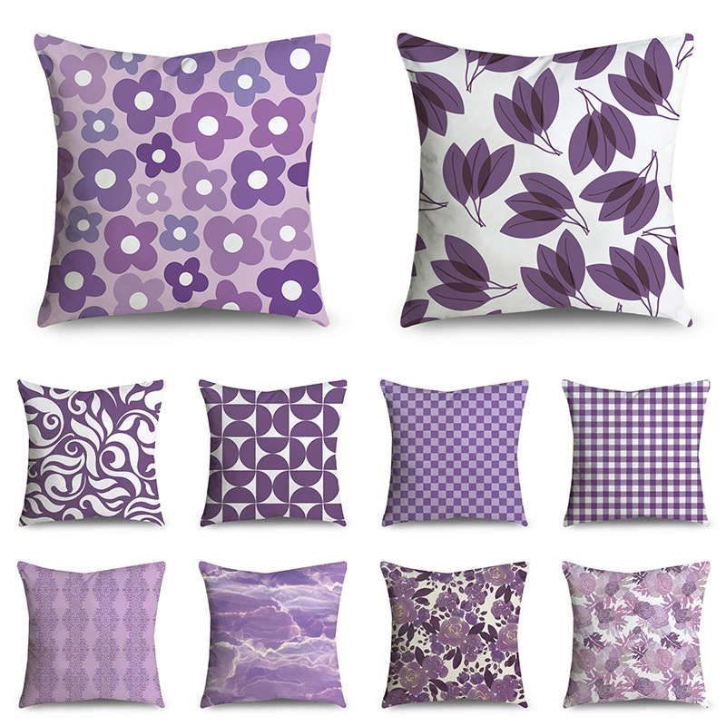Charm Purple Pattern Decorative Cushion Cover Flower Pillow