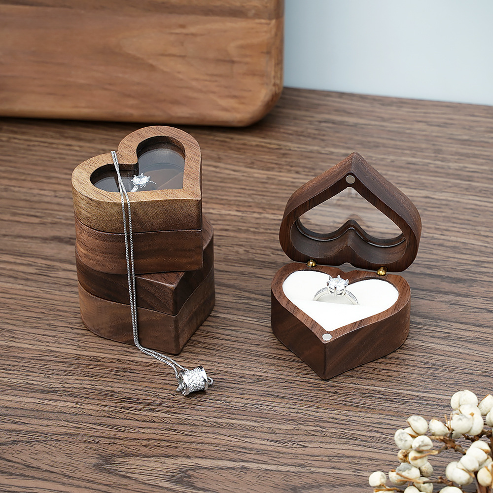 Wooden Love Ring Box Jewelry Storage Packaging Wedding Gee