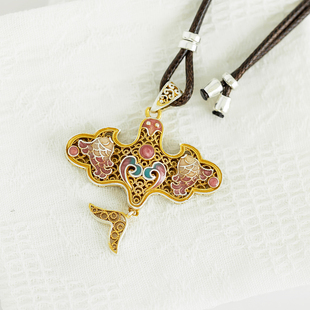 彩鸢 纯银999.9足银描金珐琅彩双鱼燕子风筝项链锁骨链新中式