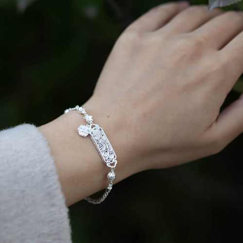 足银99镂空凤凰手链可调节