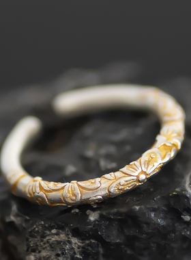 女足银国风镀金磨砂戒指