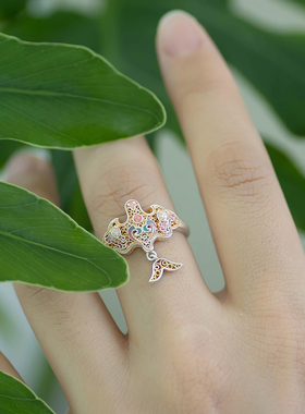 足银999.9描金珐琅彩双鱼戒指