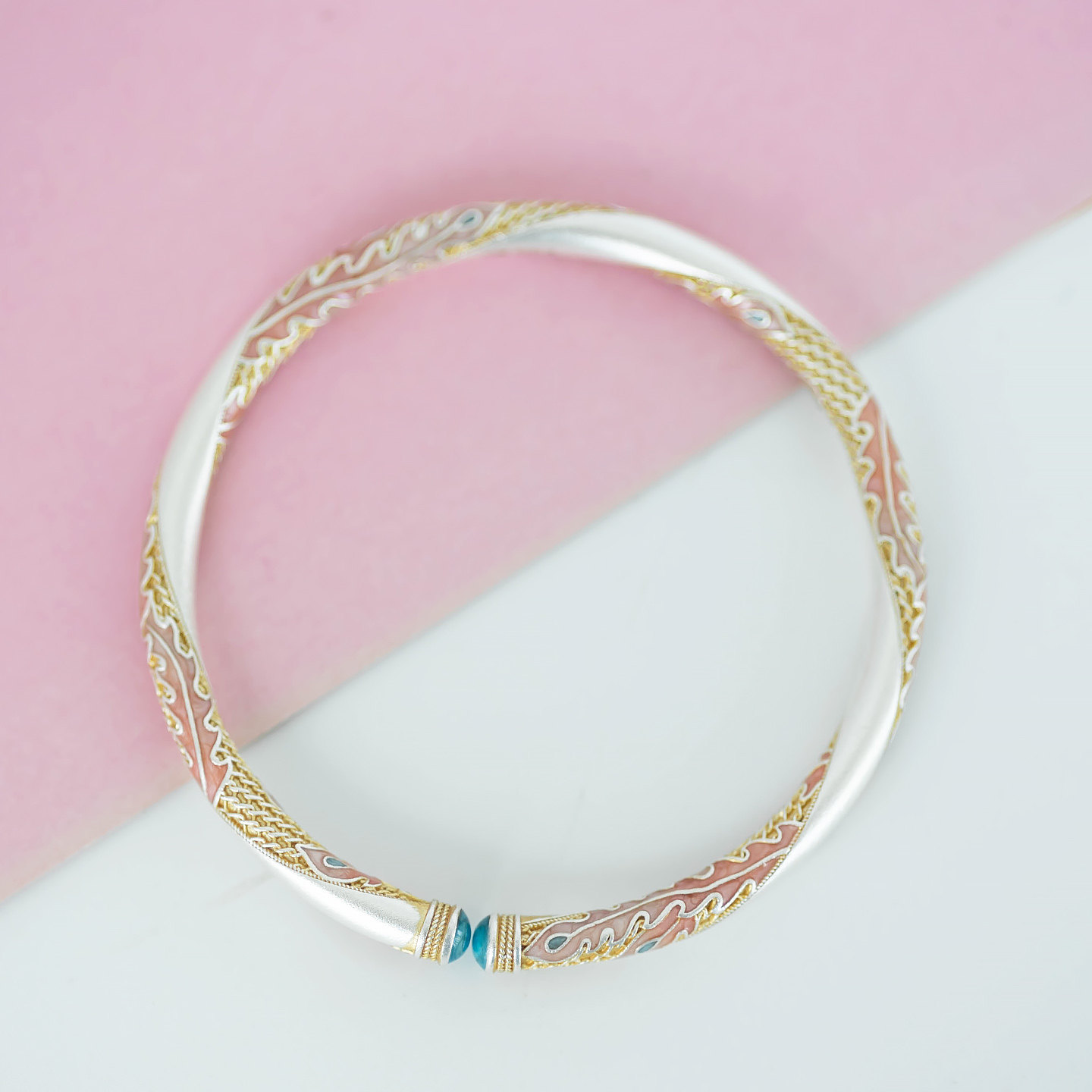 凤栖环 足银9999实心描金滴釉珐琅雕花羽毛龙鳞手镯手环节日礼物