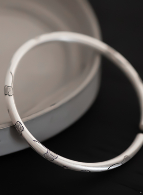 复古男女足银银杏叶手镯