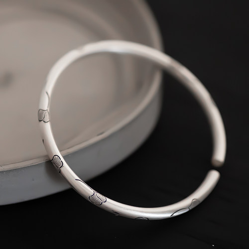 复古男女足银银杏叶手镯