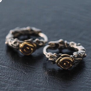 余香 纯银925手工荆棘玫瑰复古冷淡风高级感耳环气质耳钉圈男女款