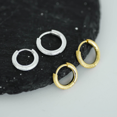 S925纯银拉丝耳环实心极简潮流