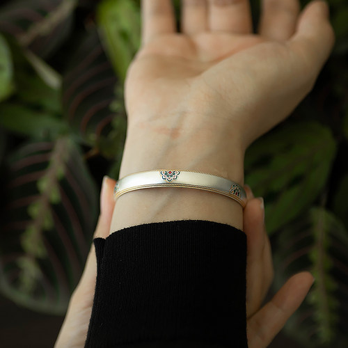 新中式女足银999珐琅手镯