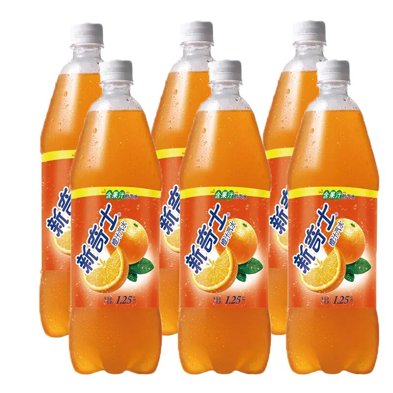 屈臣氏新奇士橙汁汽水1.25l*6瓶装整箱包装 果味果汁碳水饮料包邮
