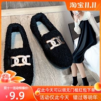 Fashion Doudou Shoes осень и зима Новая женская корейская корейская издание квартиры -на боттерт против сласти, толстые и бархатные, теплые студенческие хлопковые обувь для студентов.