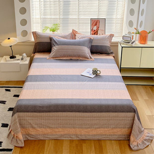 简约纯棉床单单件全棉小清新圆角花边贴边被单炕单子枕套三件套男