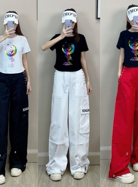 广场舞裤-裤子2024男女同款休闲百搭步舞宽松飘带工装裤